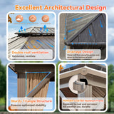 Gardenbee 12x18 ft Gazebo Double Roof Canopy with Netting and Curtains, Outdoor Gazebo 2-Tier Hardtop Galvanized Aluminum Frame Garden Tent for Patio, Backyard, Deck and Lawns Gardenbee