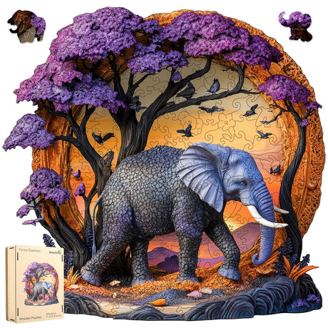 Wooden Puzzle for Adults 200 Pcs, 3D Vision Effect Elephant Forest Puzzle Unique Shape Advanced Jigsaw Puzzle, Challenge Wooden Jigsaw Puzzle for Family Game (11.2 x 10.9 in) Qiuenisray