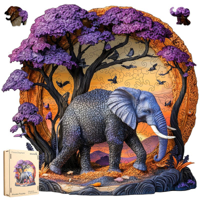 Wooden Puzzle for Adults 200 Pcs, 3D Vision Effect Elephant Forest Puzzle Unique Shape Advanced Jigsaw Puzzle, Challenge Wooden Jigsaw Puzzle for Family Game (11.2 x 10.9 in)