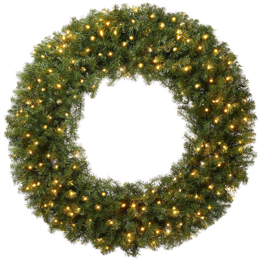 Casafield Pre-Lit Artificial Christmas Wreath for Front Door, Window or Mantel, Green Fir with White Lights Indoor/Outdoor Holiday Decor, 60 Inches