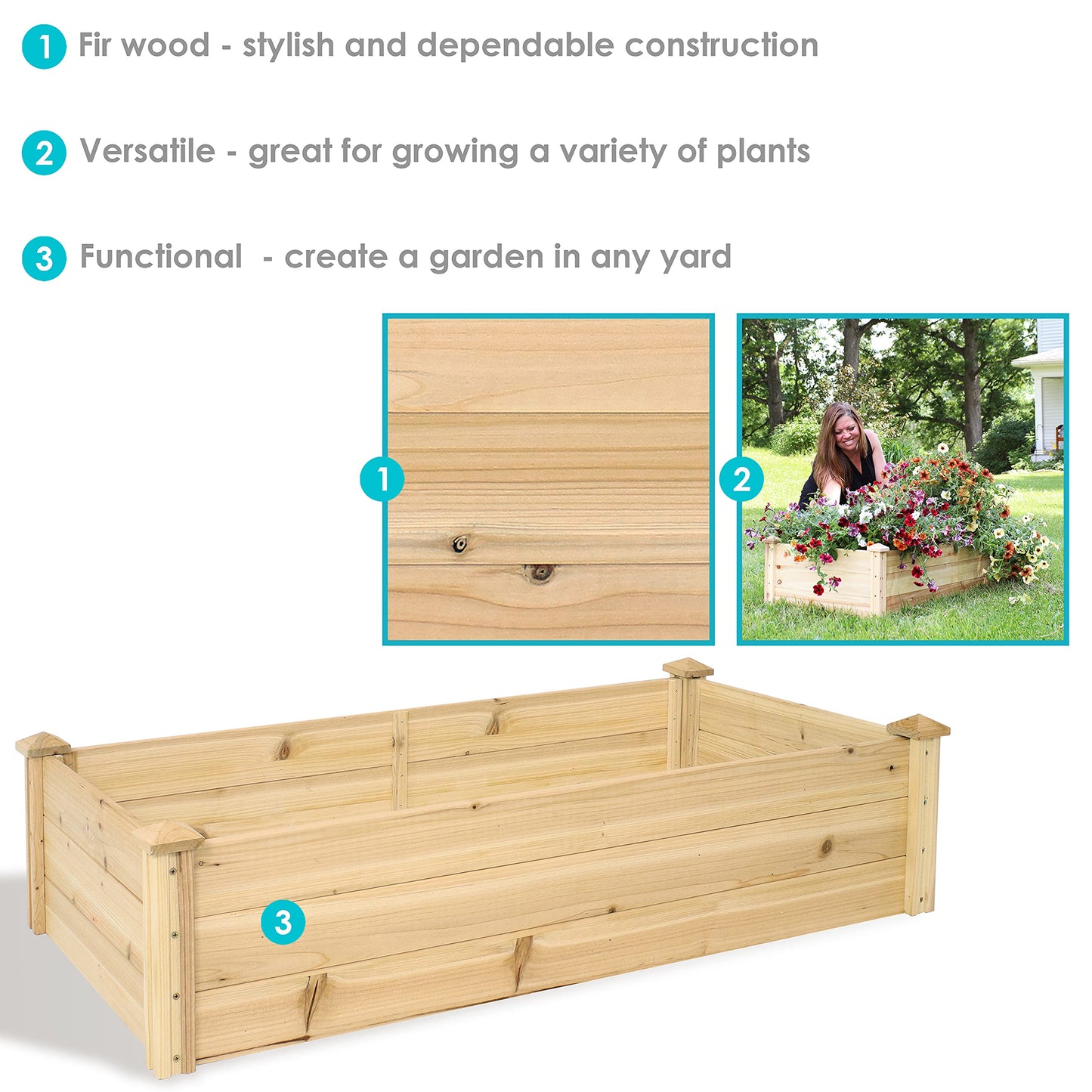 Sunnydaze 48.25-Inch Rectangular Wood Raised Garden Bed - Elevated Planter Box for Flower, Vegetable, and Herb Gardening