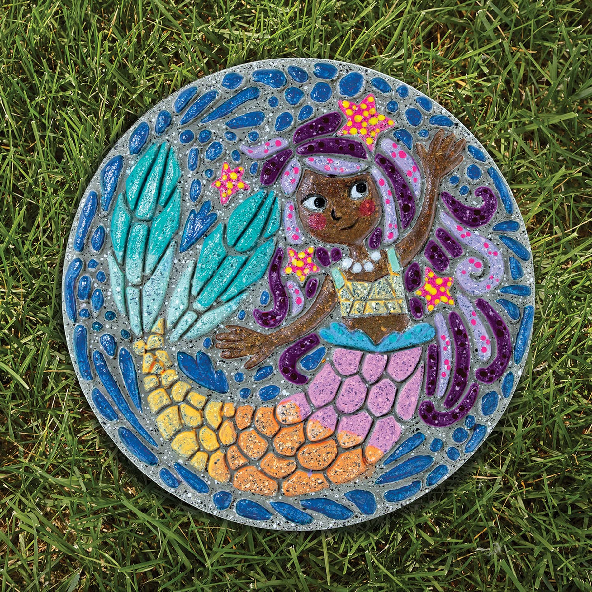 MindWare Paint Your Own Stepping Stone: Mermaid - Weather Resistant Cement, PYO Stepping Stones Kits for Kids Includes Paint, Brushes and Instructions MindWare