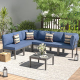 Kullavik Patio Furniture Set,7 Pieces Metal Modern Outdoor Furniture,Outdoor Sectional Sofa w/5.1" Cushions and Coffee Table for Patio,Backyard，Navy Blue Kullavik