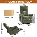 Manual Swivel Rocker Recliner Chair for Adults, Overstuffed Glider Chair for Nursery with Massage and Heat, Living Room Reclining Chair, Fabric Green Luxlen