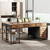 Huuger Computer Desk with 6 Drawers, 54 Inch Office Desk with Shelves, Reversible Gaming Desk, Corner Desk with Storage, Work Desk for Home Office, Study, Living Room, Rustic Brown Huuger