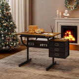 Drafting Table with Storage for Adults/Artists, Drawing Art Desk with 3 Drawers and Stool,Tabletop Adjustable Art Table Workstation for Studio Home Office School,Black KrenzhHome