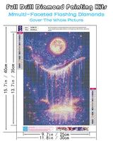 KINPLUB Moonlight Waterfall Diamond Art Kits for Adults Beginners, Moon 5D Diamond Painting Kits for Adults, DIY Full Drill Round Landscape Diamond Dots, Home Wall Decor 12x16 Inch KINPLUB