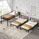 Bellemave Triple Bunk Bed for Kids, Detachable Metal Twin Over Twin Over Twin Bunk Bed with Guardrails, Built-in Ladder, Shelf, Converts to 3 Separate Twin Beds, Easy Assembly, Black Bellemave