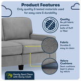 Serta Palisades 61" Track Arm Sofa, Easy Care Polyester, Soft Pillow Back, Pocket Coil Seat Cushions, Removable Covers, Loveseat or Couch for Small Spaces, Living Rooms or Bedrooms, Glacial Gray Serta