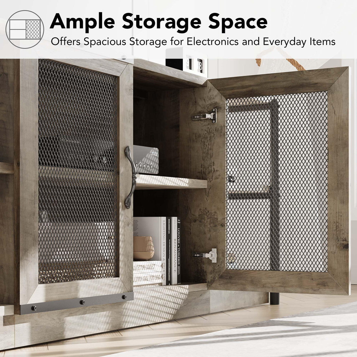 IDEALHOUSE Farmhouse TV Stand for 65/75 Inch TVs, Entertainment Center with Storage Cabinet, Industrial Media Console Table, Furniture for Living Room, Grey IDEALHOUSE