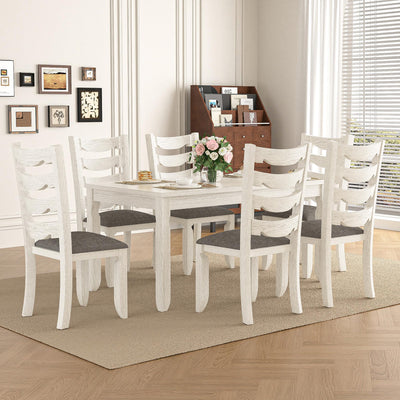 Peatuk 7-Piece Solid Wood Dining Table Set with 6 Upholstered Chairs - Easy Assembly Modern Design for Kitchen & Small Spaces, Durable Wooden Table and Chairs for Dining Room, Kitchen, Light Grey