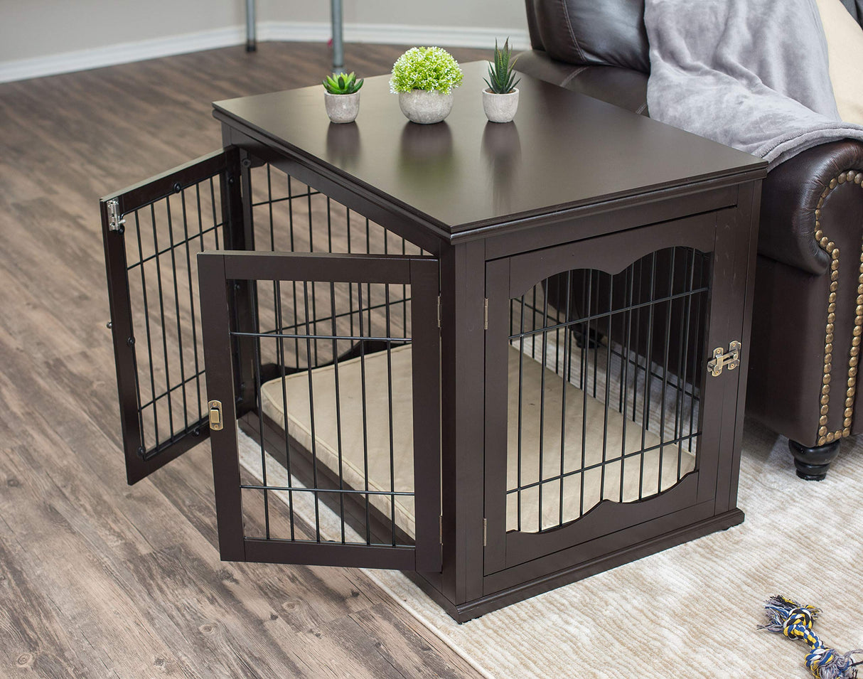 BIRDROCK HOME Decorative Dog Kennel with Pet Bed | Small | Fits Small Dogs | Double Door | Indoor Pet Crate Engineered Wood & Wire Furniture House for Dogs| Side Table | Nightstand – Espresso BIRDROCK HOME
