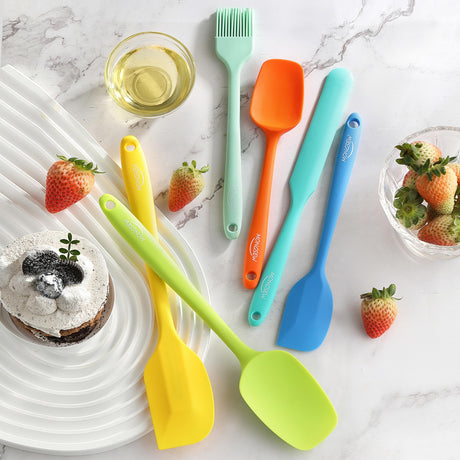 6PCS Silicone Spatulas, MONGSEW Food Grade Heat Resistant Rubber Spatula Set, Kitchen Spatulas for Baking, Cooking and Mixing, BPA-Free, Dishwasher Safe (Set of 6, Multi Colors) MONGSEW