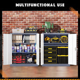 Greenvelly Metal Storage Cabinet, 42” Steel Locking Cabinet with Doors and Shelves, White Gray Metal Utility Cabinet Garage Cabinets, Lockable File Cabinet for Home Office, Garage, Kitchen, Shop Greenvelly