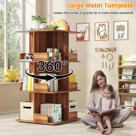 Semoic Rotating Bookshelf, 360° Display 4 Tier Square Revolving Bookcase, Spinning Book Shelf Tower, Freestanding Corner Bookshelf Storage Rack for Kids & Adults for Living Room Semoic
