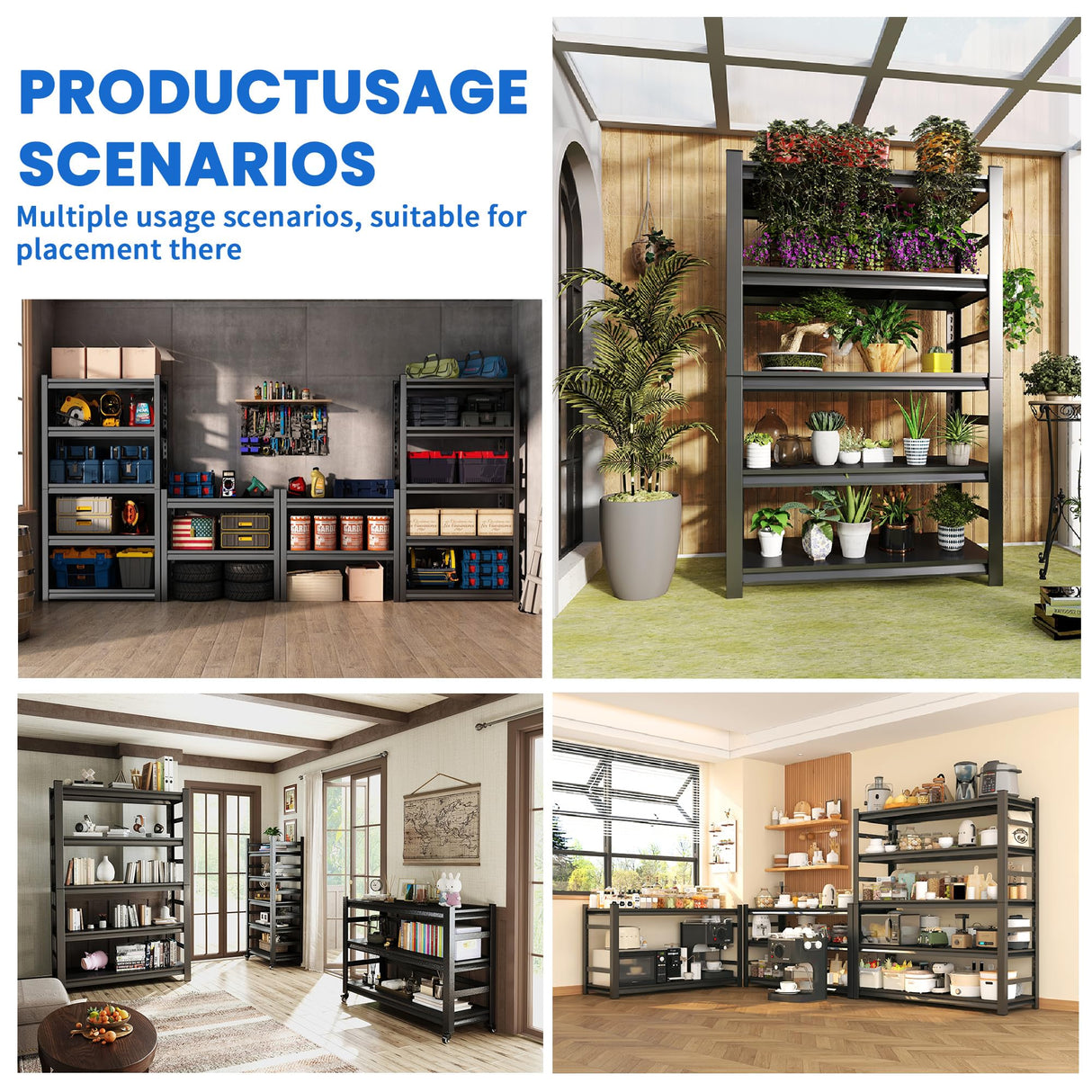 63"H Heavy Duty Garage Shelving Unit – 3000 lbs 5-Tier Adjustable Metal Storage Rack, Tool-Free Assembly, Rustproof Steel Organizer for Basement, Pantry, Warehouse, 45"W × 17.7"D × 63"H PRESTELION