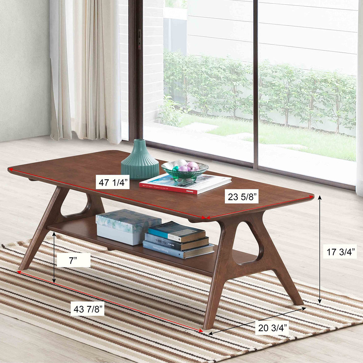 Arona Mid-Century Modern Wood Coffee Table with Shelf Roundhill Furniture