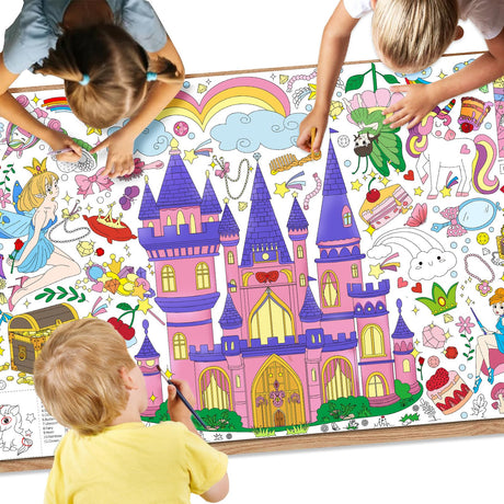 Princess Party Activity Giant Coloring Poster,35x72Inch Drawing Paper oloring Table Cloth,DIY PrincessTablecloth Art Crafts Coloring Sheet for Kids,Home Classroom Party Decorations Suppiles Drunze