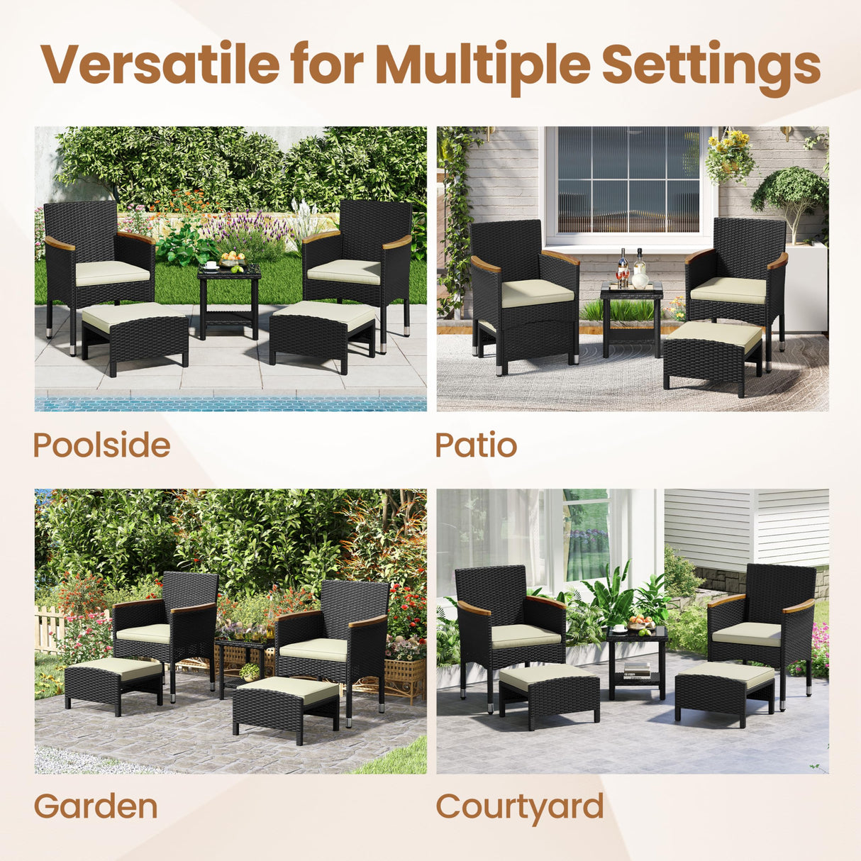 Yaheetech 5 Piece Patio Conversation Set, Outdoor Wicker Bistro Furniture, PE Wicker Outdoor Rattan Chairs Set with Coffee Table for Porch, Poolside, Lawn, Garden, Balcony Yaheetech