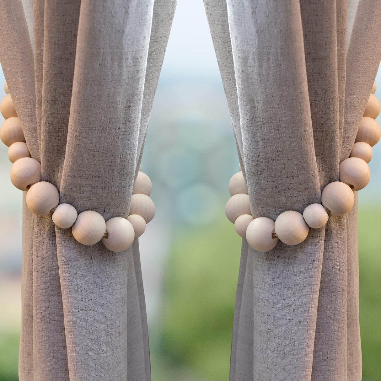Wood Bead Curtain Tiebacks Set of 4, Boho Curtain Tiebacks, Farmhouse Curtain Tiebacks, Curtain Holder Tiebacks, Rustic Curtain Tiebacks, Curtains Ties, Curtains Tiebacks, Beaded Curtain Ties Backs MAINEVENT