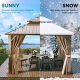 YITAHOME 10x10ft Hardtop Gazebo with Nettings and Curtains, Heavy Duty Double Roof Galvanized Steel Outdoor Combined of Horizontal Vertical Stripes Roof for Patio, Backyard, Deck, Lawn (Bronze) YITAHOME