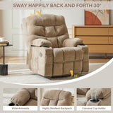 Hicosit Manual 360°Swivel Rocker Recliner Chair,Single Recliner Seat with Cup Holders,Recliner Chairs for Adults, Upholstered Fabric Lazy Boy Recliner for Bedroom,Living Room,Brown Hicosit