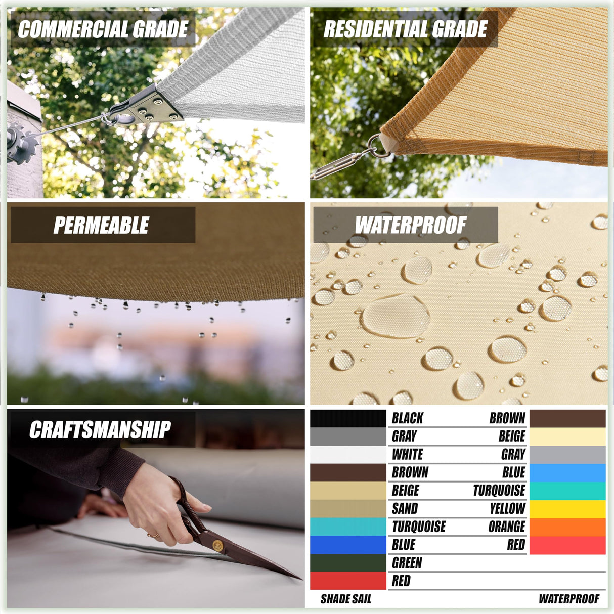 ColourTree 10' x 18' Grey CTADS14 Rectangle Waterproof Sun Shade Sail UPF50 Canopy Awning Shelter, 95% UV Block Water Resistant, Garden Carport Outdoor Patio (We Customize) ColourTree