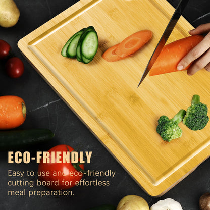 Cosy Family Wood Cutting Boards for Kitchen - XL - Bamboo Cutting Boards with Juice Groove, Serving Board Set, Thick Chopping Board for Meat, Veggies, Easy to clean