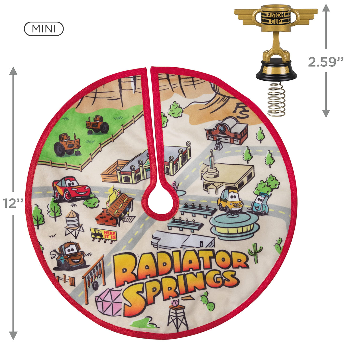 Hallmark Keepsake 2022, Miniature Disney/Pixar Cars Radiator Springs Tree Topper and Christmas Tree Skirt Set Hallmark Keepsake