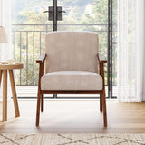 COCONINO WJ Mid Century Accent Chair, Boho Farmhouse Accent Chairs for Living Room, Retro Single Lounge Reading Armchair with Solid Wood Frame (Polyester Fabric in Light Camel) COCONINO WJ