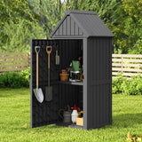 LHBcraft Shed Outdoor Storage Shed with Sloping Roof and Lockable Door, Resin Outdoor Storage Box Cabinet Waterproof and Multiple Hooks for Backyard, Patio, Poolside, Black LHBcraft