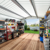 DAUSOLA 10x12 FT Outdoor Storage Shed, Metal Garden Tool Shed with Updated Frame Structure and Lockable Doors, Ideal for Backyard Garden Patio Lawn, Grey DAUSOLA