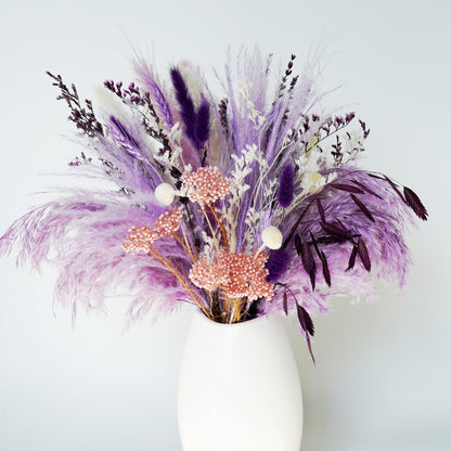 Natural Dried Pampas Prairie Bouquet, 17 "Natural Dried Bouquet, Purple Pampas and Millet Flower Mixed Bouquet Bohemian Style Family Wedding Dried Flower Decoration - WoodArtSupply