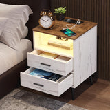 LVSOMT Nightstands Set of 2, White Nightstand with Charging Station, Night Stands with Human Body Induction, Bedside Tables with 2 Drawers, Open Shelf, Modern Night Stand for Bedroom LVSOMT