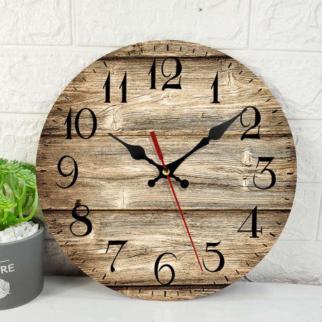 ArtSocket Wooden Wall Clock Silent Non-Ticking, Brown Wooden Grain Cracked Vintage Round Wall Clocks Decor for Home Kitchen Living Room Office, Battery Operated(12 Inch) ArtSocket