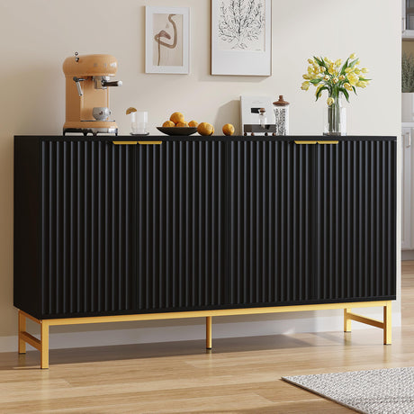 Luoxiao Fluted Sideboard Buffet 55" Console Table for Entryway Modern Credenza Accent Cabinet with Adjustable Shelves Coffee Bar Cabinet for Living Room, Kitchen, Dining Room,Hallway Black Luoxiao