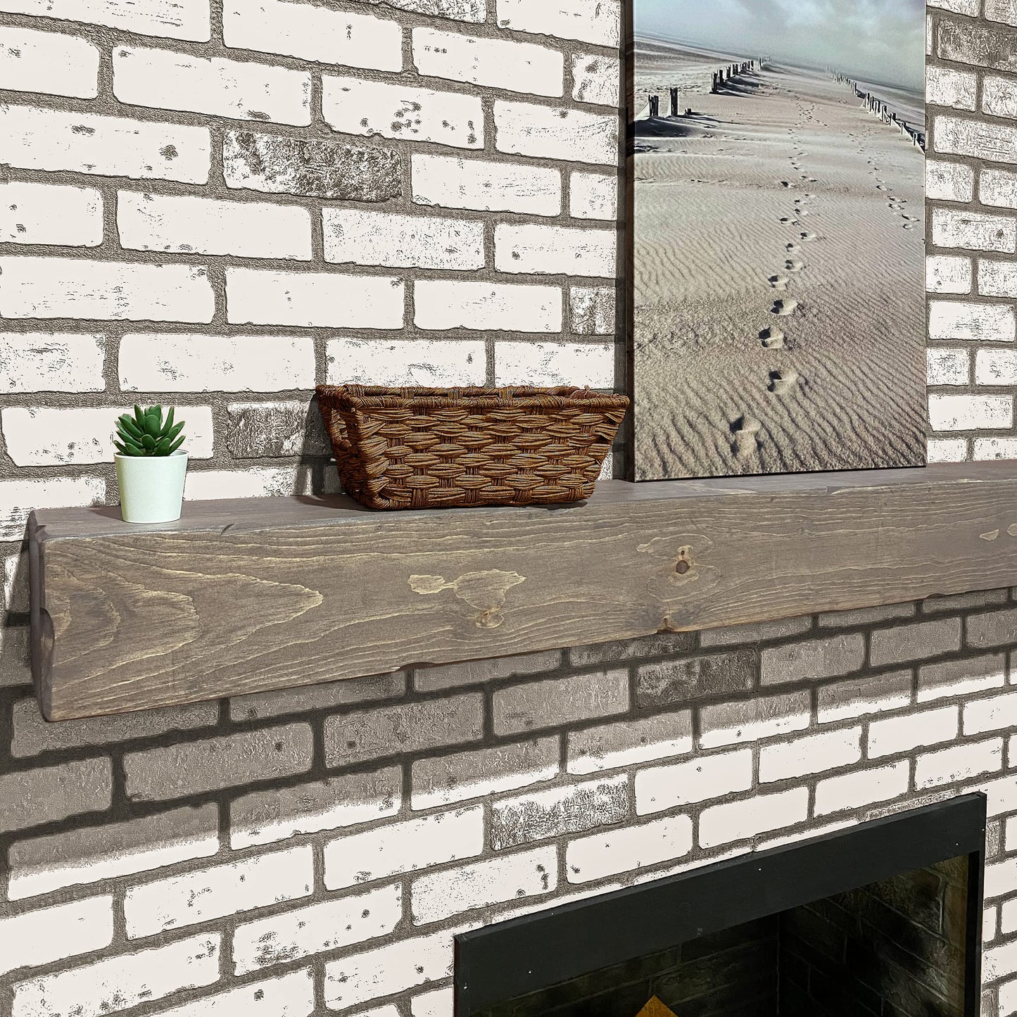 Fireplace Mantel, Rustic, Shelf, Floating Mantle, Real Wood, Beam, URBANDI (Grey, 60Lx6Hx8D)