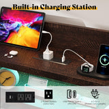 LUXOAK Twin Farmhouse Bed Frame with Bookcase Headboard and 4 Drawers, LED Storage Bed with Charging Station & Linen Upholstered, No Box Spring Needed, Reclaimed Barnwood LUXOAK