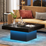 Tribesigns Coffee Table Square LED Coffee Table Engineered Wood Low Coffee Table for Living Room (Faux Marble Black+Black) Tribesigns