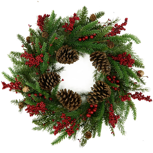 WreathDream Artificial Christmas Wreaths for Front Door Winter Door Wreath with Big Pine Cones,Pine Needles,Christmas Berry for Front Door Farmhouse Indoor Outdoor Holiday Home Decor