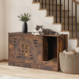 JubiNatural Cat Litter Box Enclosure, Hidden Cat Litter Box Furniture with Vent and Scratch Pad, Enclosed Odor Control, Easy Clean Panel, for Bedroom, Living Room, Rustic Brown JubiNatural