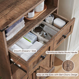 ACCOHOHO Bathroom Floor Cabinet, Farmhouse Bathroom Storage Cabinet, 24" Wide Bathroom Cabinet with Drawer, Adjustable Shelf, Barn Doors, Cabinet for Bathroom, Kitchen, Living Room, Rustic Brown ACCOHOHO