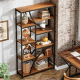 Tribesigns 70.87'' Tall Bookshelf, 9-Tier Industrial Etagere Bookcase, Large Geometric Bookshelves with Open Shelf, Wood & Metal Freestanding Display Shelf for Living Room, Brown & Black Tribesigns