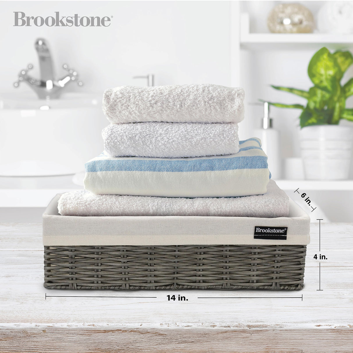 BROOKSTONE [2 PACK SET] Wicker Storage Basket, Boho Organization and Storage Container, Decorative Shelf Bin, Over the Toilet Paper Reserve, Suitable for Any Home Décor Style Brookstone