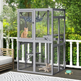 Catio Outdoor Cat Enclosure, Wooden Catio with Window Access for Patio, Indooe Kitty House (Grey) Nyeekoy