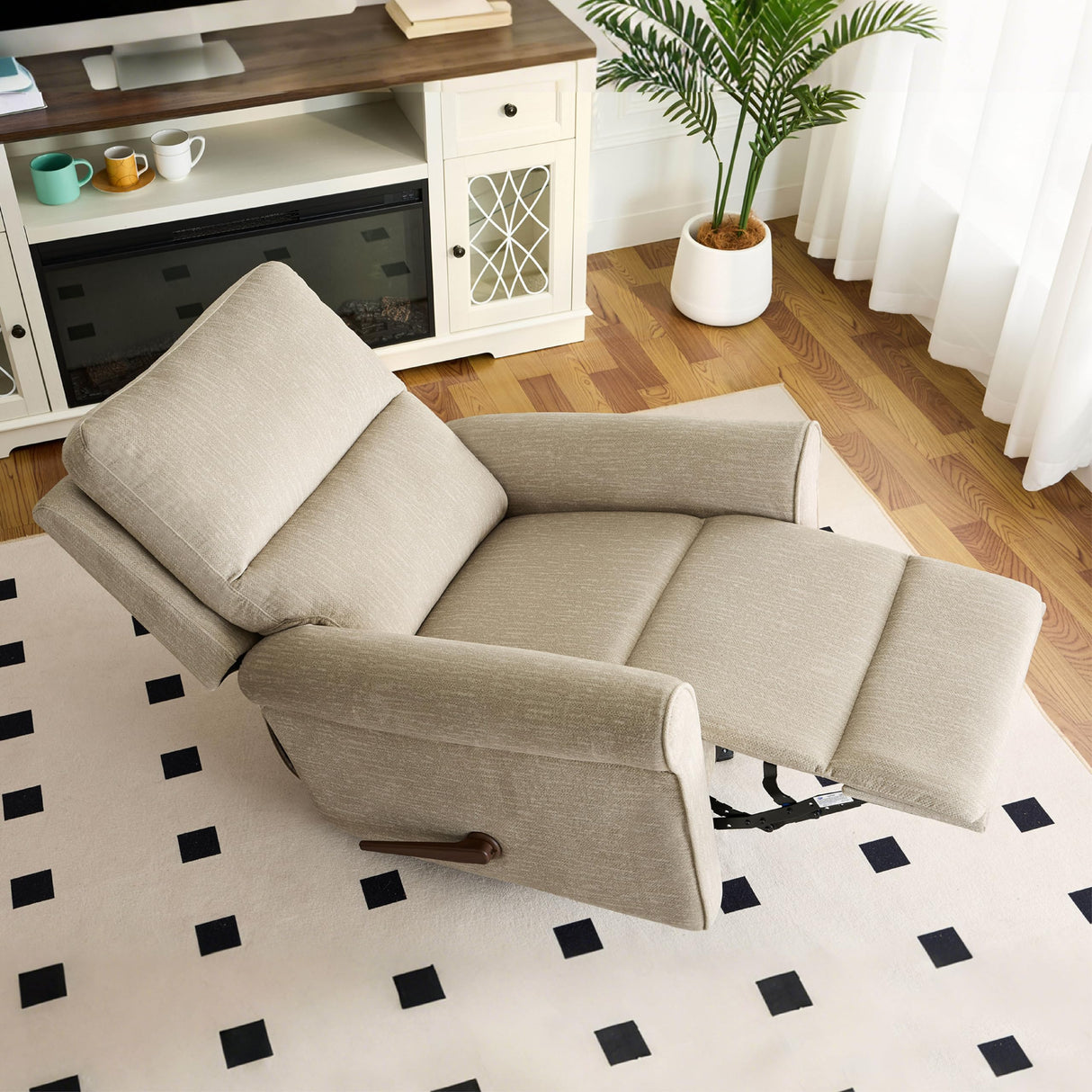 zzlay Rocker Recliner Chair, Nursery Glider Recliner with High Back&Deep Seat, Manual Push Back Rocking Fabric Armchair with Overstuffed Backrest and Armrests for Living Room, Medium, Warm Oat zzlay