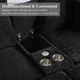 GNIXUU 82.7" Oversized Loveseat Sectional Sofa Sleeper with Storage Console & Cup Holders & USB Ports, Comfy Chaise Lounge Couch Bed with Ottomans for Living Room, Black Corduroy GNIXUU