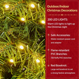 Yaheetech 48in Large Artificial Christmas Wreath, Pre-lit Holiday Accent Decoration with Red Bow, 200 LED Lights & 720 PVC Tips, Metal Structure for Door Wall & Mantel Yaheetech