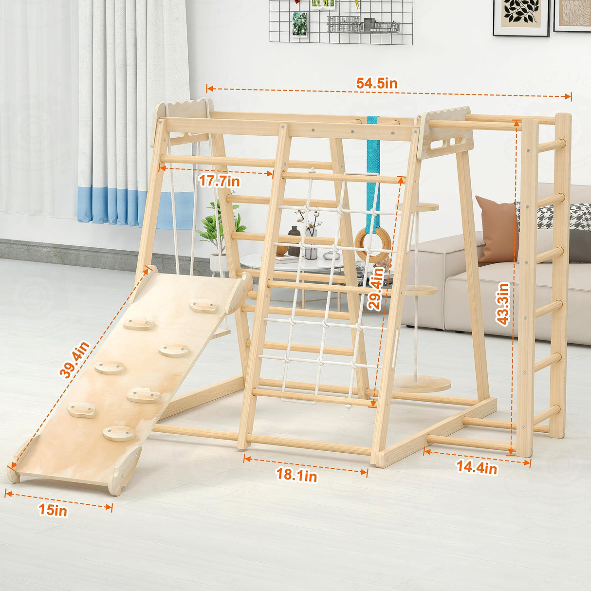 Jungle Gym, Toddler Climbing Toys, Indoor Playground Climbing Toys for Toddlers, Montessori Style Playground Sets for Backyards with Slide, Climbing Wall, Rope Wall Climber, Monkey Bars, Swing Wofafa