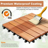 PrimeZone 27 PCS Solid Acacia Wood Interlocking Deck Tiles - 12" x 12" Waterproof Indoor Outdoor Patio Flooring Decking Tiles for Balcony, Backyard & Poolside, All Weather Use, Natural Wood PrimeZone